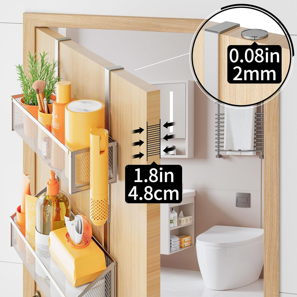 Over The Door Hooks Organizer, Coat Rack Over The Door Storage Hanger Towel Rack, Back of Door Storage Organizer for Bathroom,Bedroom,Kitchen,Office (White, 4-Tier)