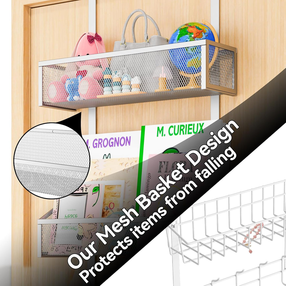 Over The Door Hooks Organizer, Coat Rack Over The Door Storage Hanger Towel Rack, Back of Door Storage Organizer for Bathroom,Bedroom,Kitchen,Office (White, 4-Tier)