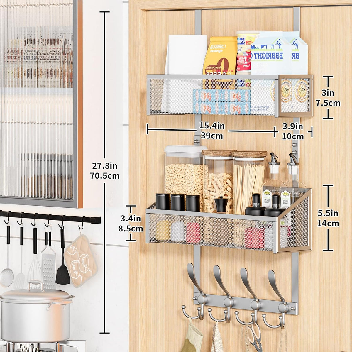 Over The Door Hooks Organizer, Coat Rack Over The Door Storage Hanger Towel Rack, Back of Door Storage Organizer for Bathroom,Bedroom,Kitchen,Office (White, 4-Tier)
