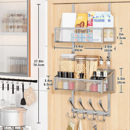 Over The Door Hooks Organizer, Coat Rack Over The Door Storage Hanger Towel Rack, Back of Door Storage Organizer for Bathroom,Bedroom,Kitchen,Office (White, 4-Tier)