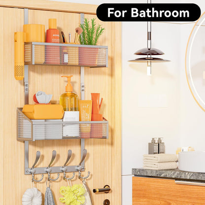 Over The Door Hooks Organizer, Coat Rack Over The Door Storage Hanger Towel Rack, Back of Door Storage Organizer for Bathroom,Bedroom,Kitchen,Office (White, 4-Tier)