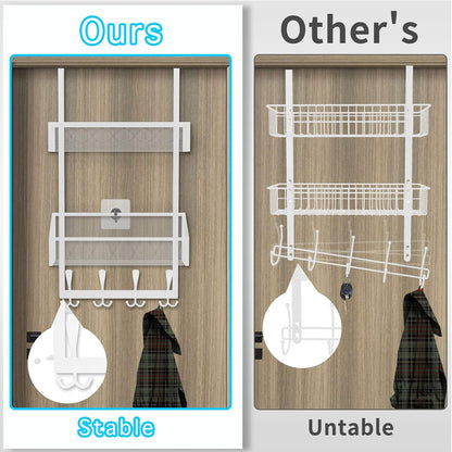 Over The Door Hooks Organizer, Coat Rack Over The Door Storage Hanger Towel Rack, Back of Door Storage Organizer for Bathroom,Bedroom,Kitchen,Office (White, 4-Tier)