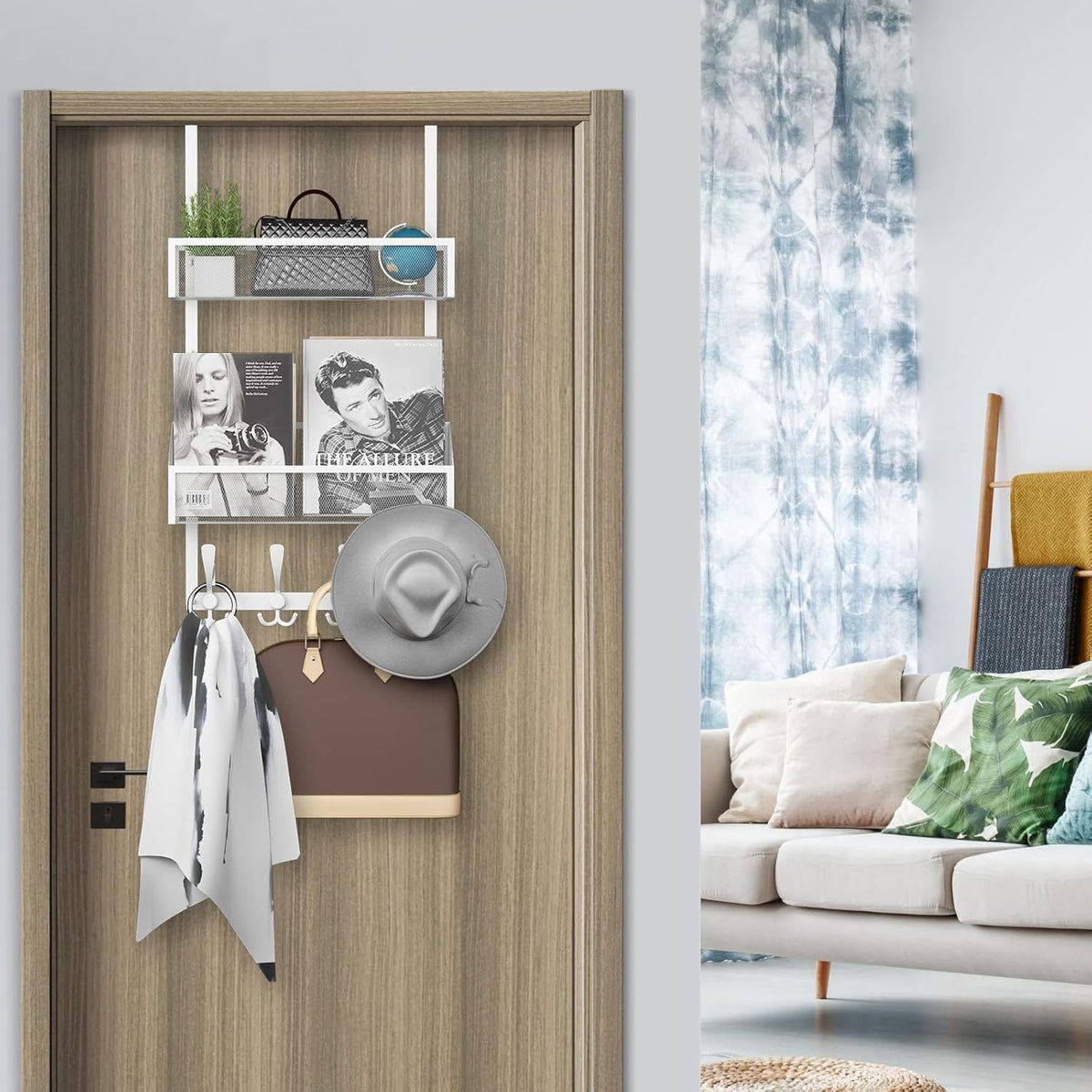 Over The Door Hooks Organizer, Coat Rack Over The Door Storage Hanger Towel Rack, Back of Door Storage Organizer for Bathroom,Bedroom,Kitchen,Office (White, 4-Tier)