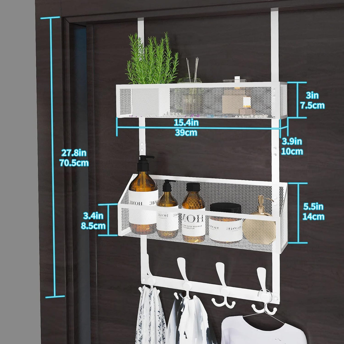 Over The Door Hooks Organizer, Coat Rack Over The Door Storage Hanger Towel Rack, Back of Door Storage Organizer for Bathroom,Bedroom,Kitchen,Office (White, 4-Tier)