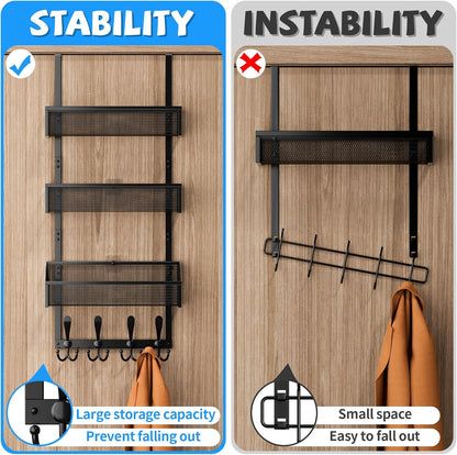 Over The Door Hooks Organizer, Coat Rack Over The Door Storage Hanger Towel Rack, Back of Door Storage Organizer for Bathroom,Bedroom,Kitchen,Office (White, 4-Tier)
