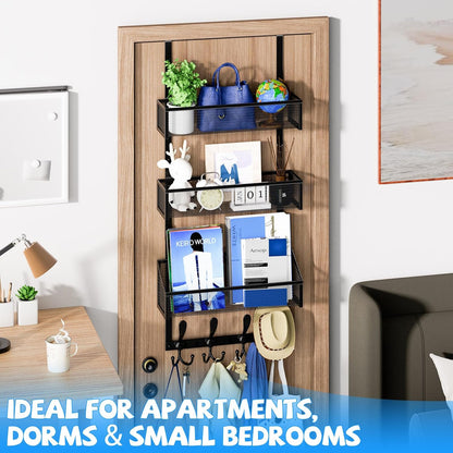 Over The Door Hooks Organizer, Coat Rack Over The Door Storage Hanger Towel Rack, Back of Door Storage Organizer for Bathroom,Bedroom,Kitchen,Office (White, 4-Tier)