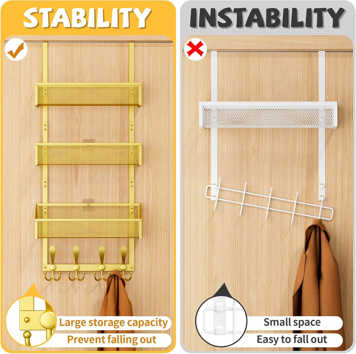 Over The Door Hooks Organizer, Coat Rack Over The Door Storage Hanger Towel Rack, Back of Door Storage Organizer for Bathroom,Bedroom,Kitchen,Office (White, 4-Tier)