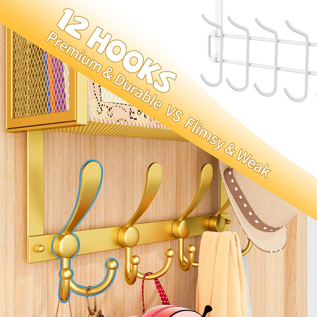 Over The Door Hooks Organizer, Coat Rack Over The Door Storage Hanger Towel Rack, Back of Door Storage Organizer for Bathroom,Bedroom,Kitchen,Office (White, 4-Tier)
