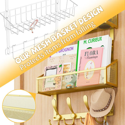Over The Door Hooks Organizer, Coat Rack Over The Door Storage Hanger Towel Rack, Back of Door Storage Organizer for Bathroom,Bedroom,Kitchen,Office (White, 4-Tier)