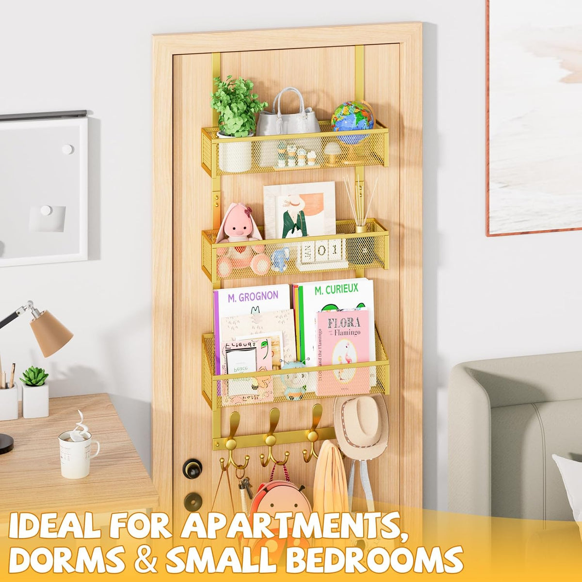 Over The Door Hooks Organizer, Coat Rack Over The Door Storage Hanger Towel Rack, Back of Door Storage Organizer for Bathroom,Bedroom,Kitchen,Office (White, 4-Tier)