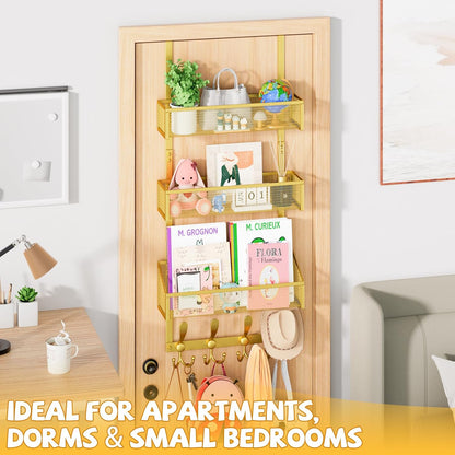 Over The Door Hooks Organizer, Coat Rack Over The Door Storage Hanger Towel Rack, Back of Door Storage Organizer for Bathroom,Bedroom,Kitchen,Office (White, 4-Tier)