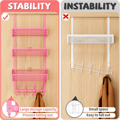 Over The Door Hooks Organizer, Coat Rack Over The Door Storage Hanger Towel Rack, Back of Door Storage Organizer for Bathroom,Bedroom,Kitchen,Office (White, 4-Tier)