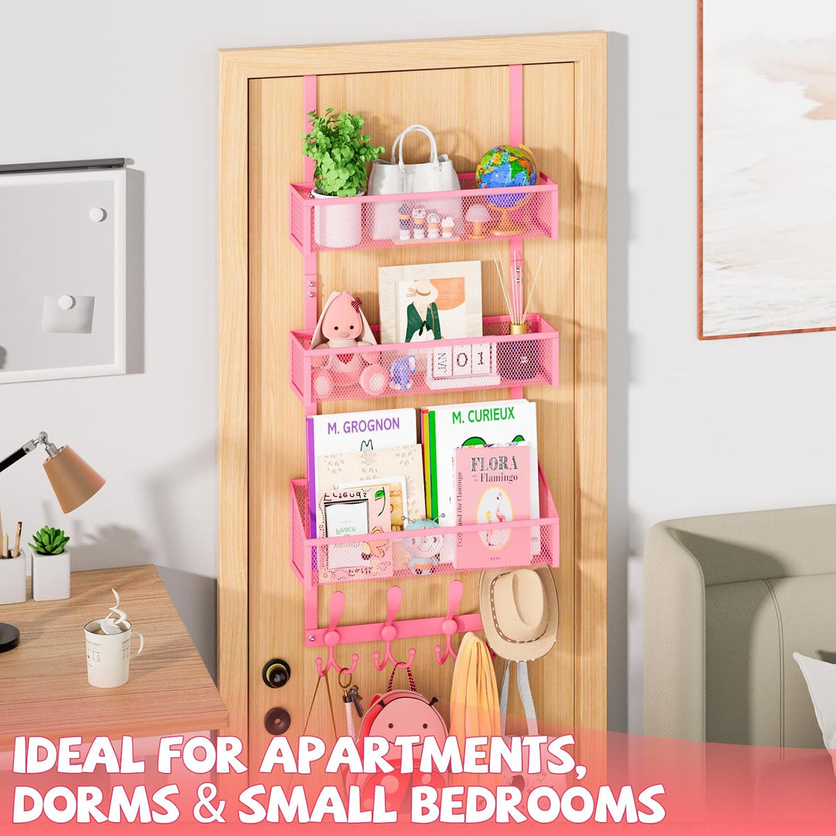 Over The Door Hooks Organizer, Coat Rack Over The Door Storage Hanger Towel Rack, Back of Door Storage Organizer for Bathroom,Bedroom,Kitchen,Office (White, 4-Tier)