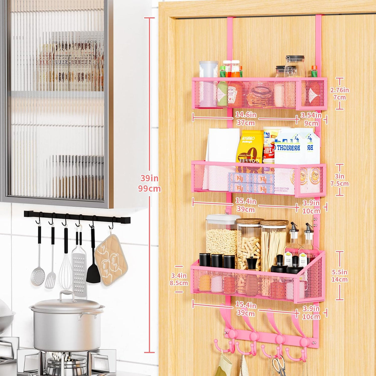 Over The Door Hooks Organizer, Coat Rack Over The Door Storage Hanger Towel Rack, Back of Door Storage Organizer for Bathroom,Bedroom,Kitchen,Office (White, 4-Tier)