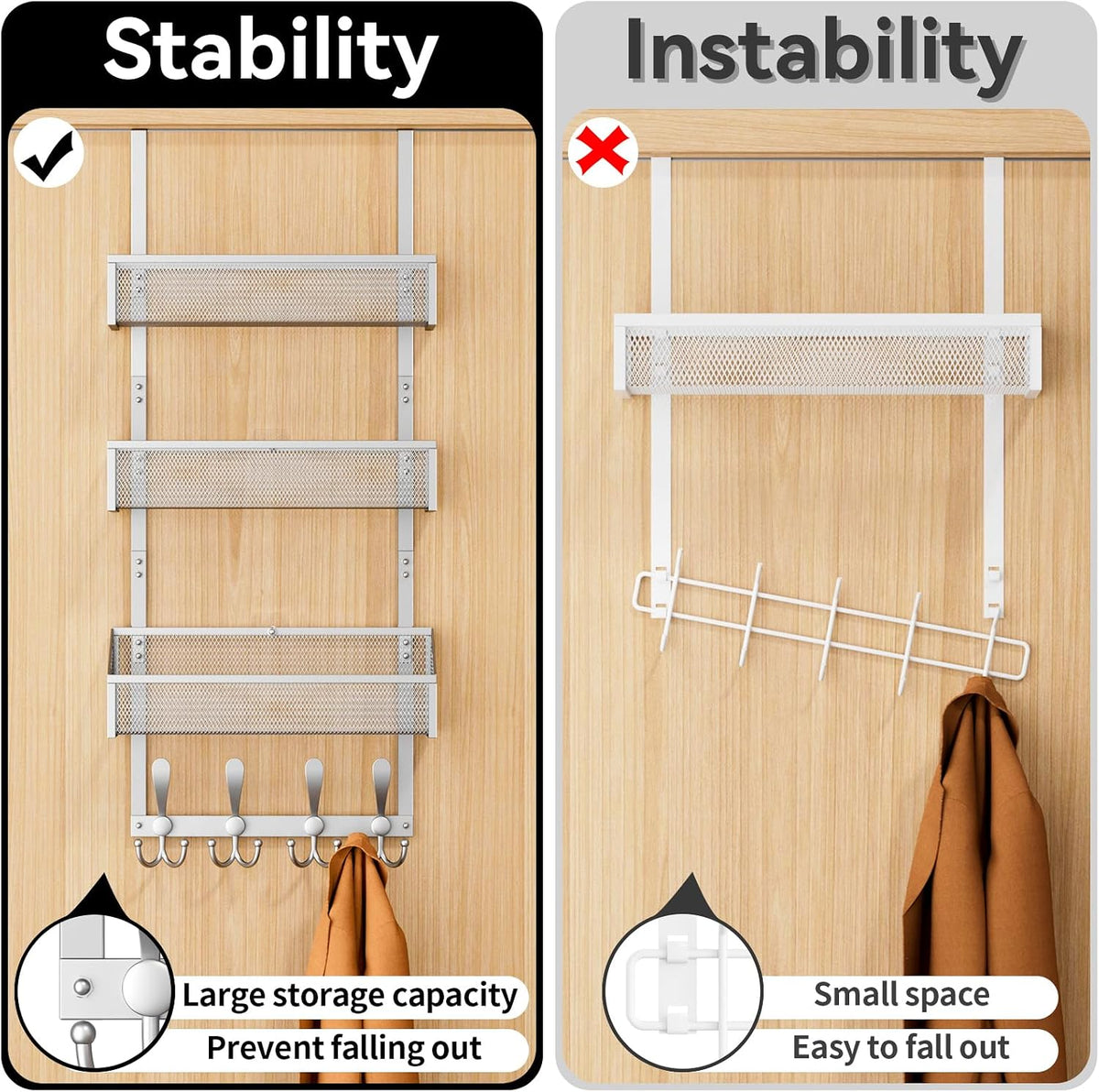 Over The Door Hooks Organizer, Coat Rack Over The Door Storage Hanger Towel Rack, Back of Door Storage Organizer for Bathroom,Bedroom,Kitchen,Office (White, 4-Tier)