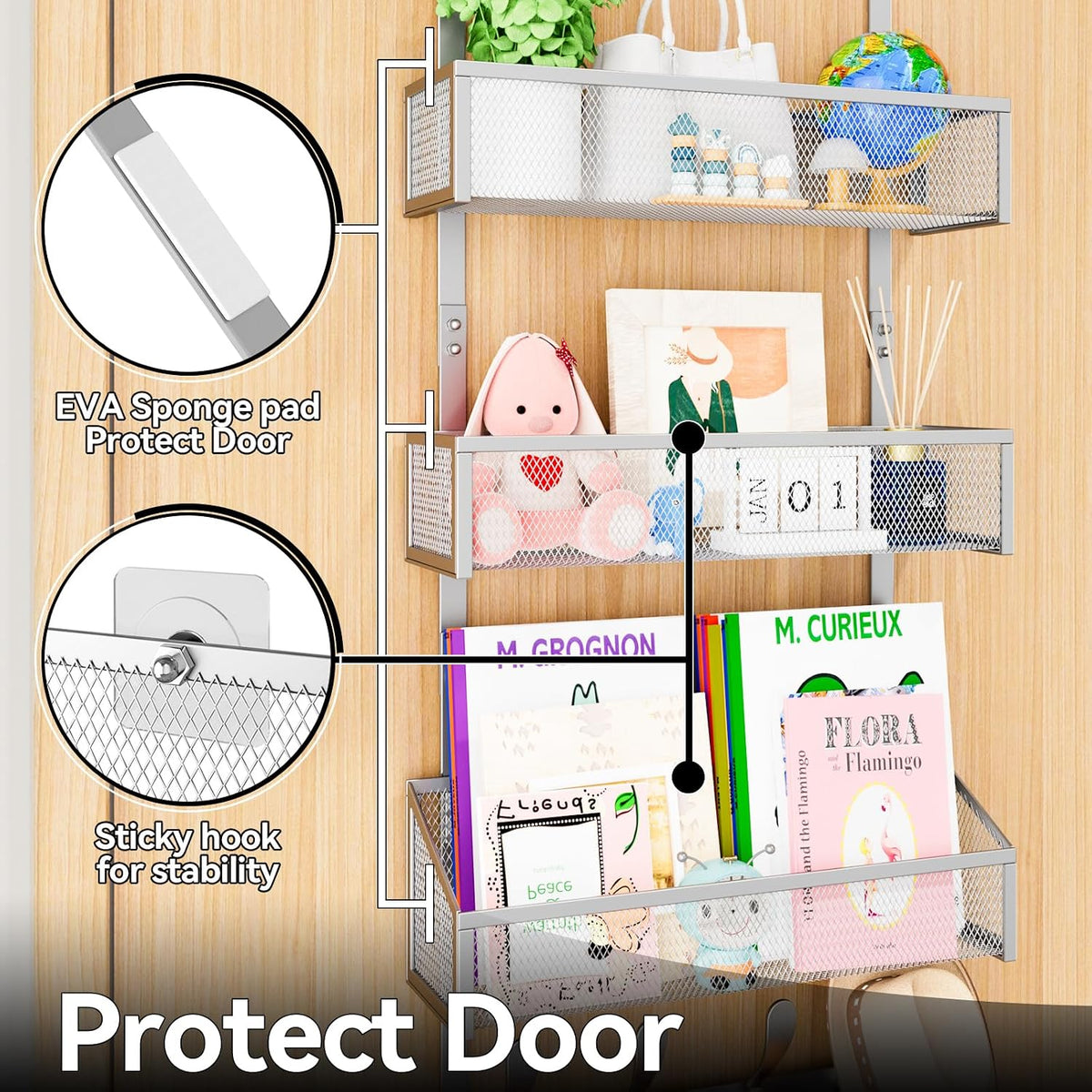 Over The Door Hooks Organizer, Coat Rack Over The Door Storage Hanger Towel Rack, Back of Door Storage Organizer for Bathroom,Bedroom,Kitchen,Office (White, 4-Tier)