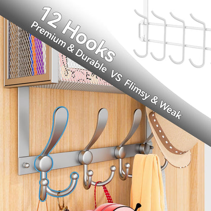 Over The Door Hooks Organizer, Coat Rack Over The Door Storage Hanger Towel Rack, Back of Door Storage Organizer for Bathroom,Bedroom,Kitchen,Office (White, 4-Tier)
