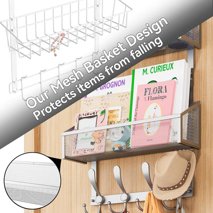 Over The Door Hooks Organizer, Coat Rack Over The Door Storage Hanger Towel Rack, Back of Door Storage Organizer for Bathroom,Bedroom,Kitchen,Office (White, 4-Tier)