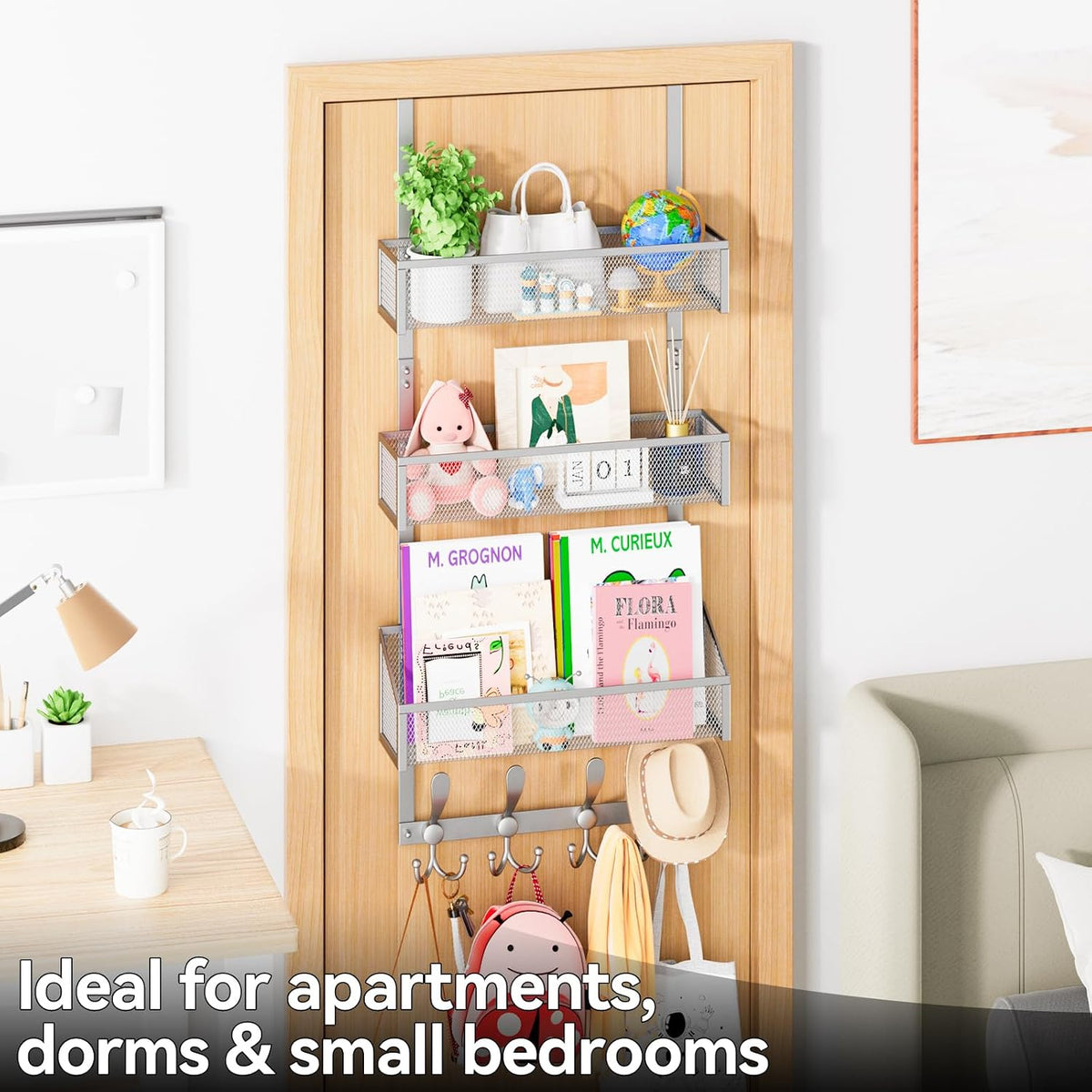 Over The Door Hooks Organizer, Coat Rack Over The Door Storage Hanger Towel Rack, Back of Door Storage Organizer for Bathroom,Bedroom,Kitchen,Office (White, 4-Tier)