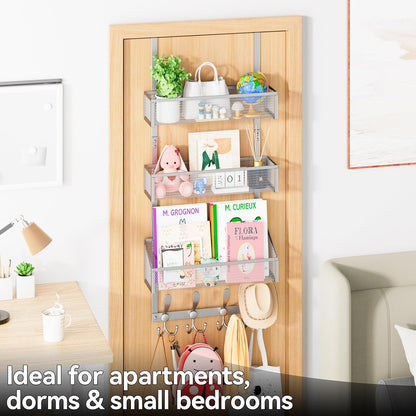 Over The Door Hooks Organizer, Coat Rack Over The Door Storage Hanger Towel Rack, Back of Door Storage Organizer for Bathroom,Bedroom,Kitchen,Office (White, 4-Tier)
