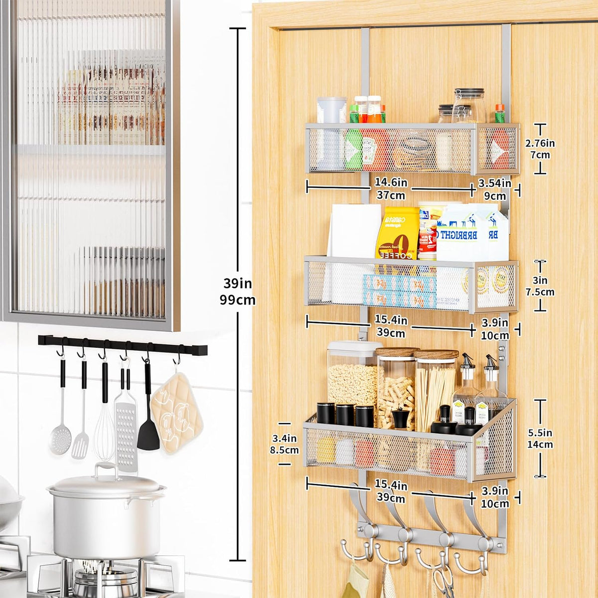 Over The Door Hooks Organizer, Coat Rack Over The Door Storage Hanger Towel Rack, Back of Door Storage Organizer for Bathroom,Bedroom,Kitchen,Office (White, 4-Tier)