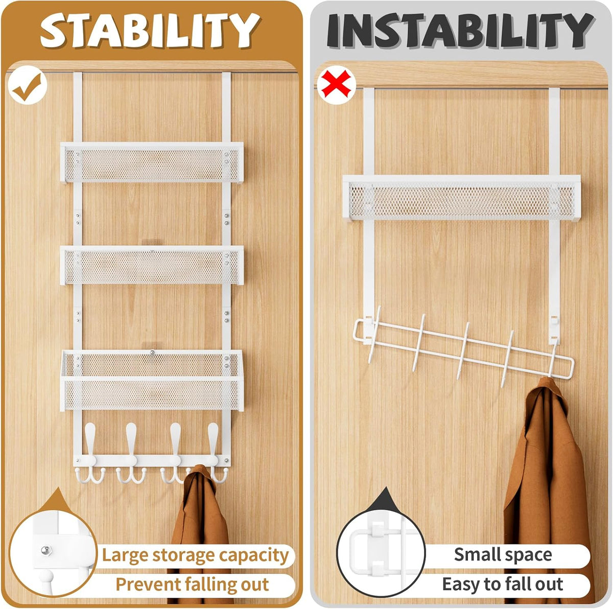 Over The Door Hooks Organizer, Coat Rack Over The Door Storage Hanger Towel Rack, Back of Door Storage Organizer for Bathroom,Bedroom,Kitchen,Office (White, 4-Tier)