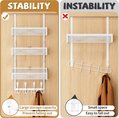 Over The Door Hooks Organizer, Coat Rack Over The Door Storage Hanger Towel Rack, Back of Door Storage Organizer for Bathroom,Bedroom,Kitchen,Office (White, 4-Tier)