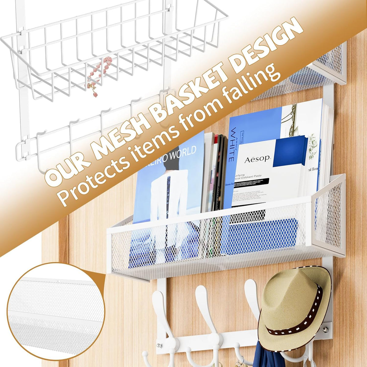 Over The Door Hooks Organizer, Coat Rack Over The Door Storage Hanger Towel Rack, Back of Door Storage Organizer for Bathroom,Bedroom,Kitchen,Office (White, 4-Tier)