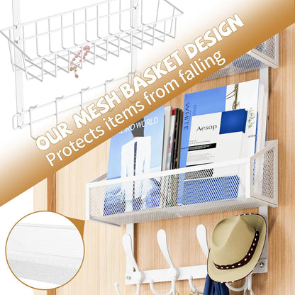 Over The Door Hooks Organizer, Coat Rack Over The Door Storage Hanger Towel Rack, Back of Door Storage Organizer for Bathroom,Bedroom,Kitchen,Office (White, 4-Tier)