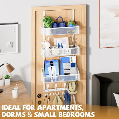 Over The Door Hooks Organizer, Coat Rack Over The Door Storage Hanger Towel Rack, Back of Door Storage Organizer for Bathroom,Bedroom,Kitchen,Office (White, 4-Tier)