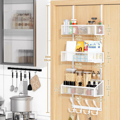 Over The Door Hooks Organizer, Coat Rack Over The Door Storage Hanger Towel Rack, Back of Door Storage Organizer for Bathroom,Bedroom,Kitchen,Office (White, 4-Tier)