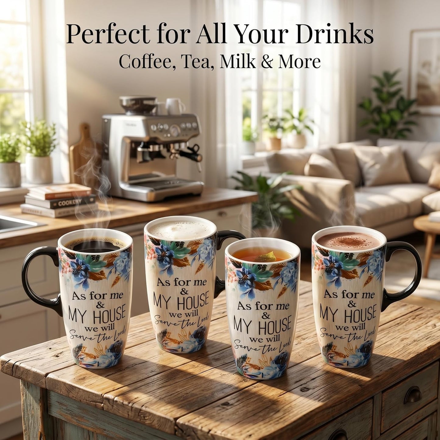 17oz Ceramic Travel Mug with Lid, Blue Daisy Floral Mug | Large Ceramic Coffee Mug • Blue Daisy Watercolor Art • Comfortable Handle • Microwave & Dishwasher Safe • Gift Box