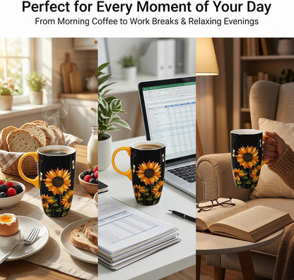 17oz Ceramic Travel Mug with Lid, Blue Daisy Floral Mug | Large Ceramic Coffee Mug • Blue Daisy Watercolor Art • Comfortable Handle • Microwave & Dishwasher Safe • Gift Box