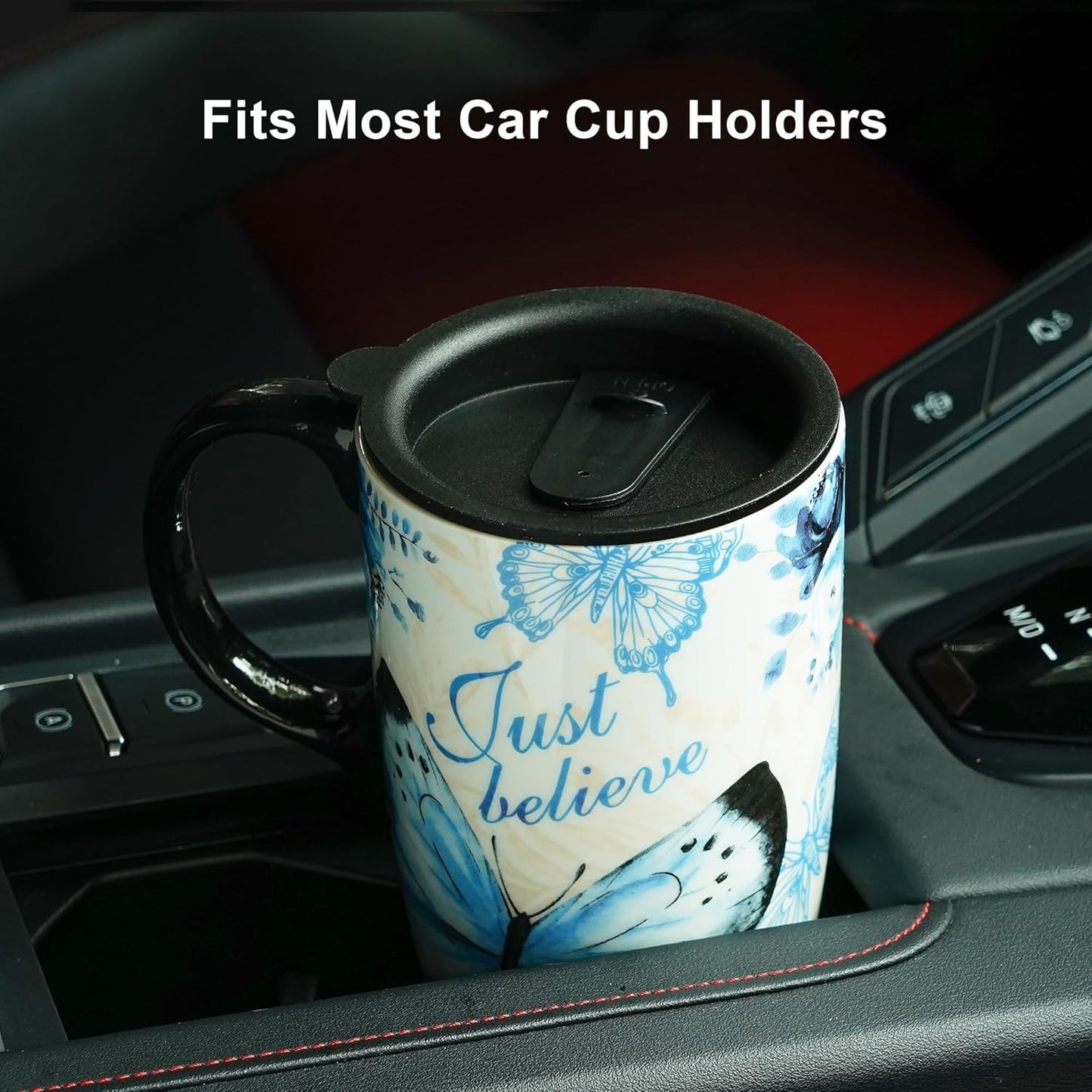 17oz Ceramic Travel Mug with Lid, Blue Daisy Floral Mug | Large Ceramic Coffee Mug • Blue Daisy Watercolor Art • Comfortable Handle • Microwave & Dishwasher Safe • Gift Box