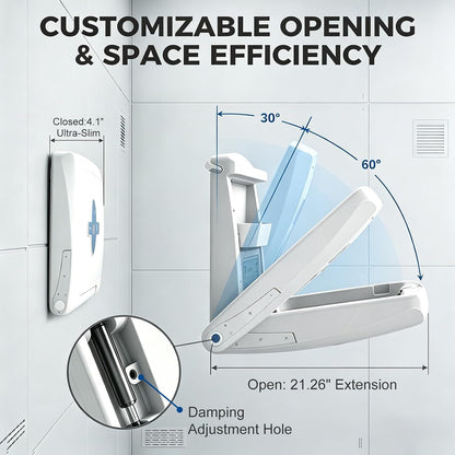 Commercial Baby Changing Station Wall Mounted Fold Down Diaper Changing Table for Public Restrooms, HDPE Changing Station with Safety Strap, Storage Shelf & Bag Hooks, Supports Up to 45lbs