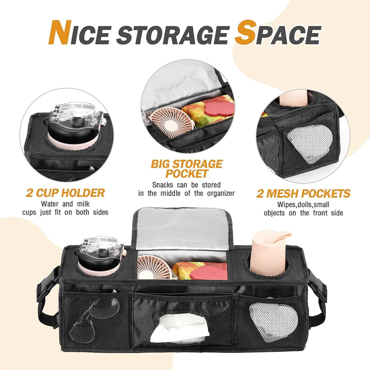 Parent Console Stroller Organizer for 4 Seaters