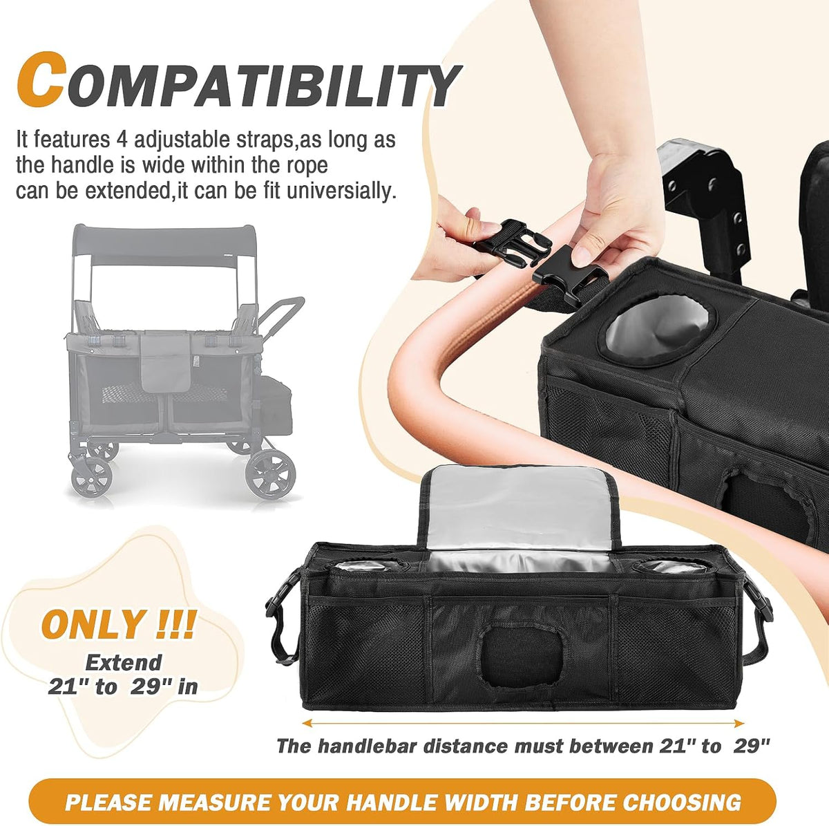 Parent Console Stroller Organizer for 4 Seaters