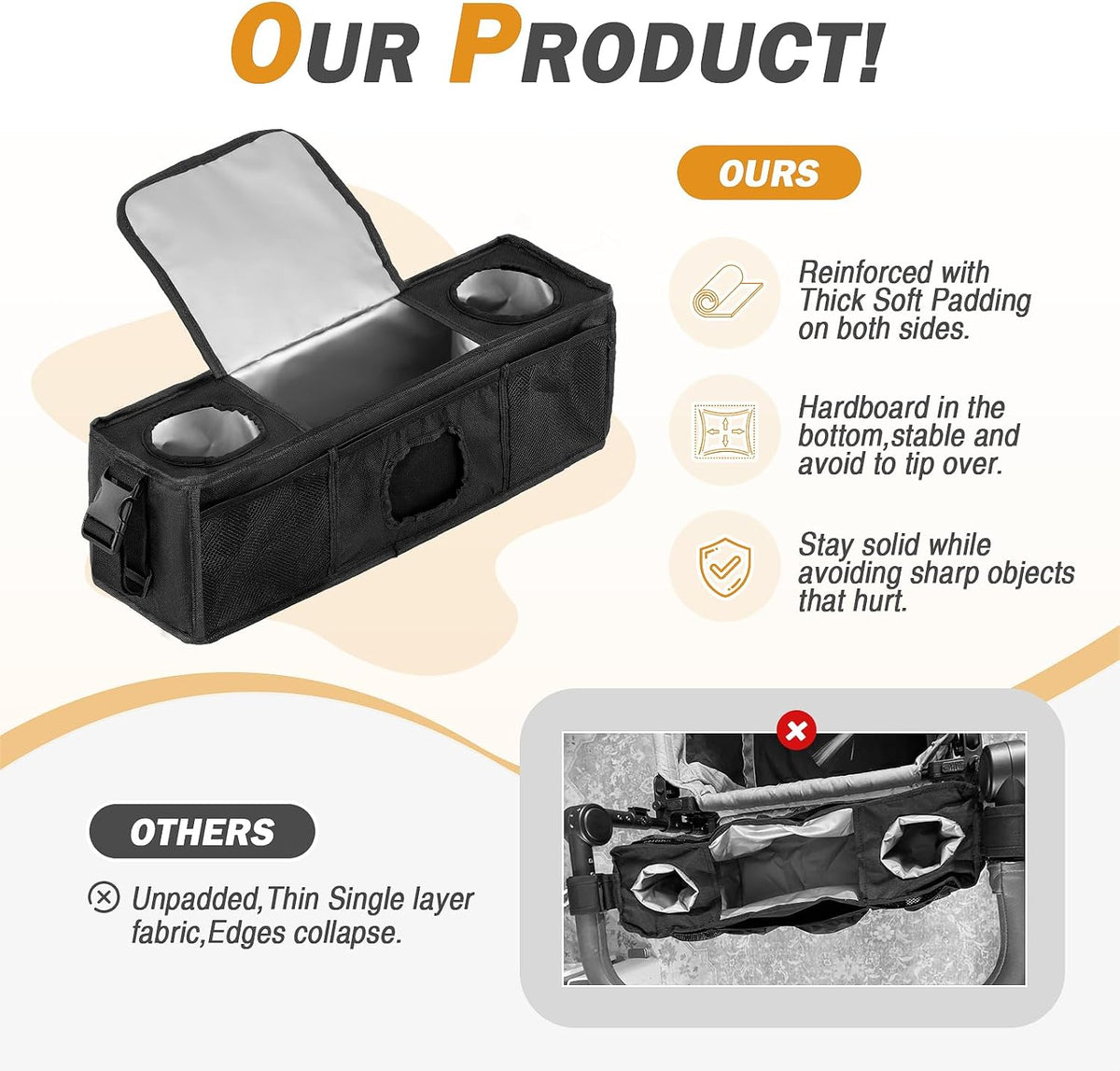 Parent Console Stroller Organizer for 4 Seaters