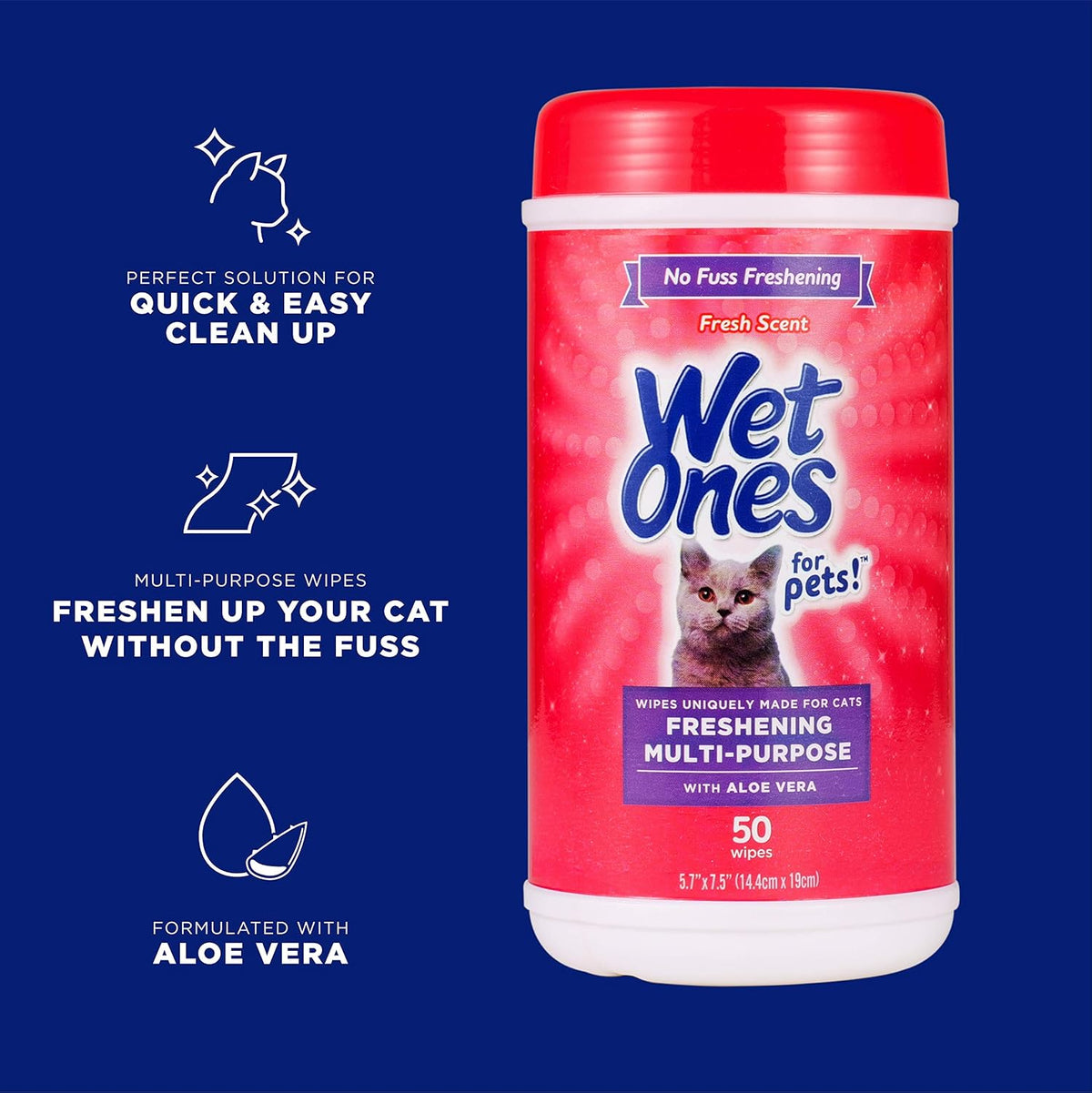 for Cats Freshening Wipes with Aloe Vera, Fresh Scent, 50 Ct, 3-Pk