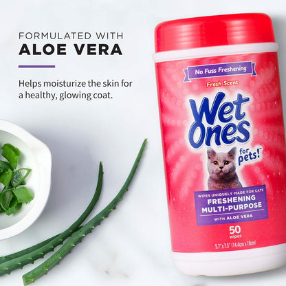 for Cats Freshening Wipes with Aloe Vera, Fresh Scent, 50 Ct, 3-Pk