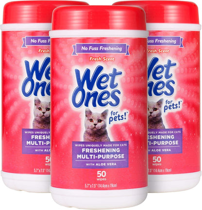 for Cats Freshening Wipes with Aloe Vera, Fresh Scent, 50 Ct, 3-Pk