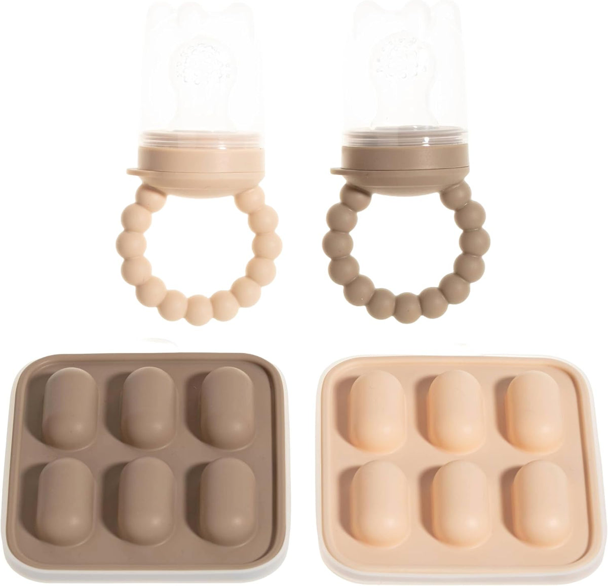 Silicone Baby Fruit Feeders with Freezer Tray for Batch Prep, Set of 2 – Safe & Convenient, Includes Extra Pouches & Travel Lids, Dishwasher Safe
