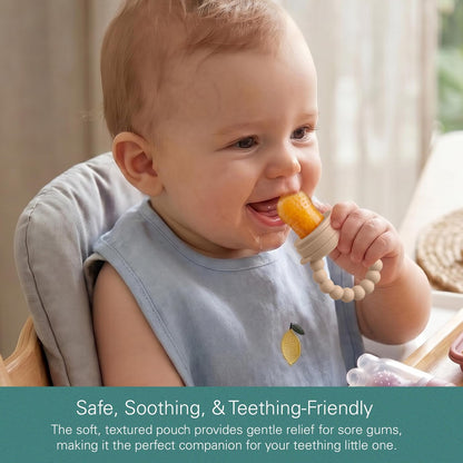 Silicone Baby Fruit Feeders with Freezer Tray for Batch Prep, Set of 2 – Safe & Convenient, Includes Extra Pouches & Travel Lids, Dishwasher Safe