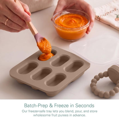Silicone Baby Fruit Feeders with Freezer Tray for Batch Prep, Set of 2 – Safe & Convenient, Includes Extra Pouches & Travel Lids, Dishwasher Safe