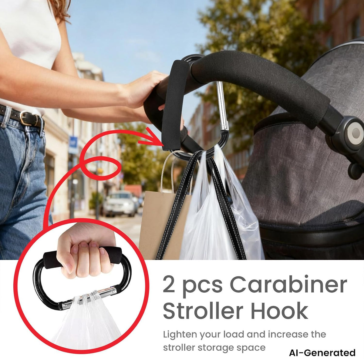 2 Pcs Large Stroller Hooks for Hanging Diaper Bags and Shopping