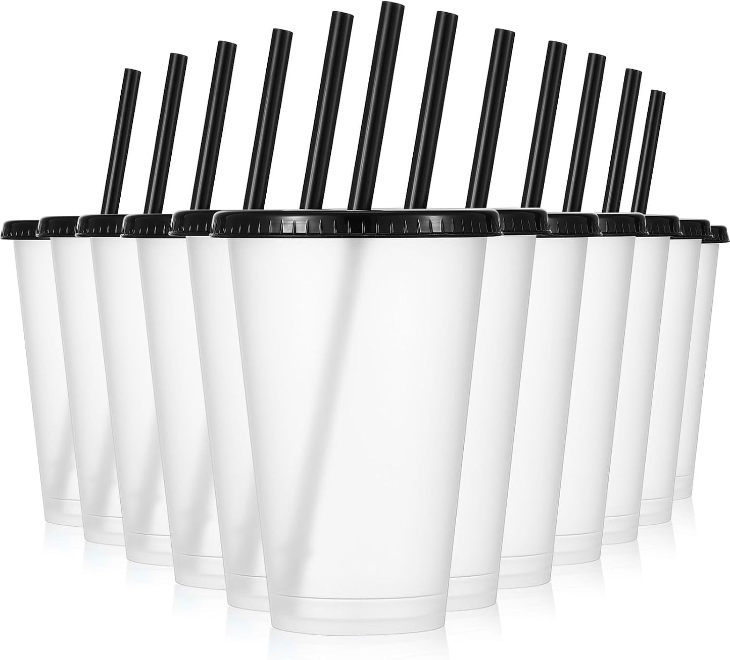 12 Pcs Plastic Tumbler with Lids and Straws Reusable Plastic Tumblers Bulk Mug Tumbler with Straw and Lid Tumbler Ice Cold Drinking Cup for Water Smoothie Birthday Party (White,24oz)