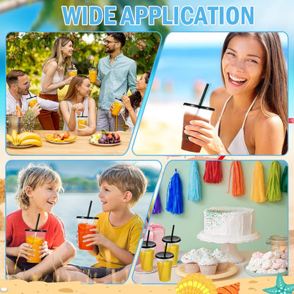 12 Pcs Plastic Tumbler with Lids and Straws Reusable Plastic Tumblers Bulk Mug Tumbler with Straw and Lid Tumbler Ice Cold Drinking Cup for Water Smoothie Birthday Party (White,24oz)