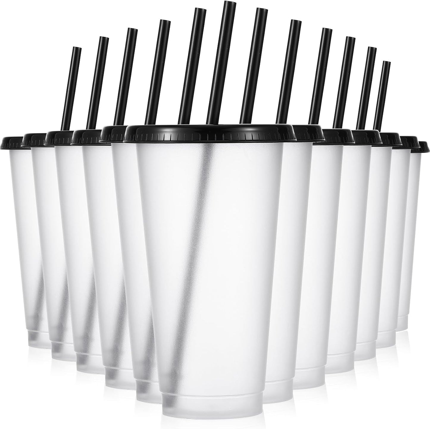 12 Pcs Plastic Tumbler with Lids and Straws Reusable Plastic Tumblers Bulk Mug Tumbler with Straw and Lid Tumbler Ice Cold Drinking Cup for Water Smoothie Birthday Party (White,24oz)