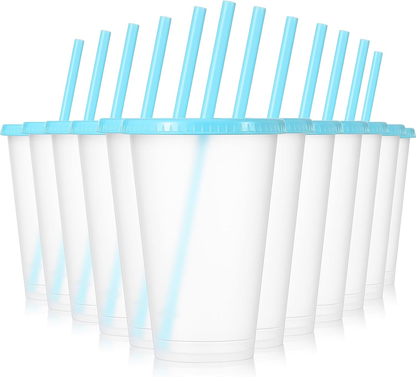 12 Pcs Plastic Tumbler with Lids and Straws Reusable Plastic Tumblers Bulk Mug Tumbler with Straw and Lid Tumbler Ice Cold Drinking Cup for Water Smoothie Birthday Party (White,24oz)