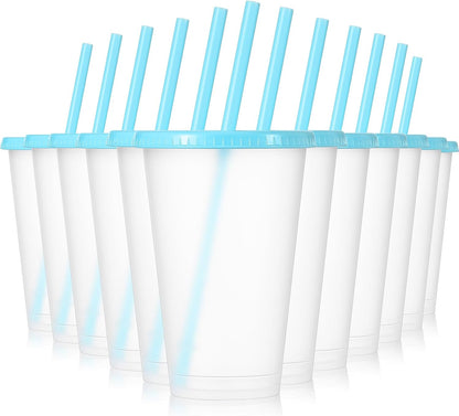 12 Pcs Plastic Tumbler with Lids and Straws Reusable Plastic Tumblers Bulk Mug Tumbler with Straw and Lid Tumbler Ice Cold Drinking Cup for Water Smoothie Birthday Party (White,24oz)